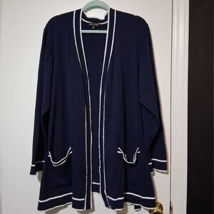 Kathy Ireland Navy Cardigan with White Trim Size 3X
